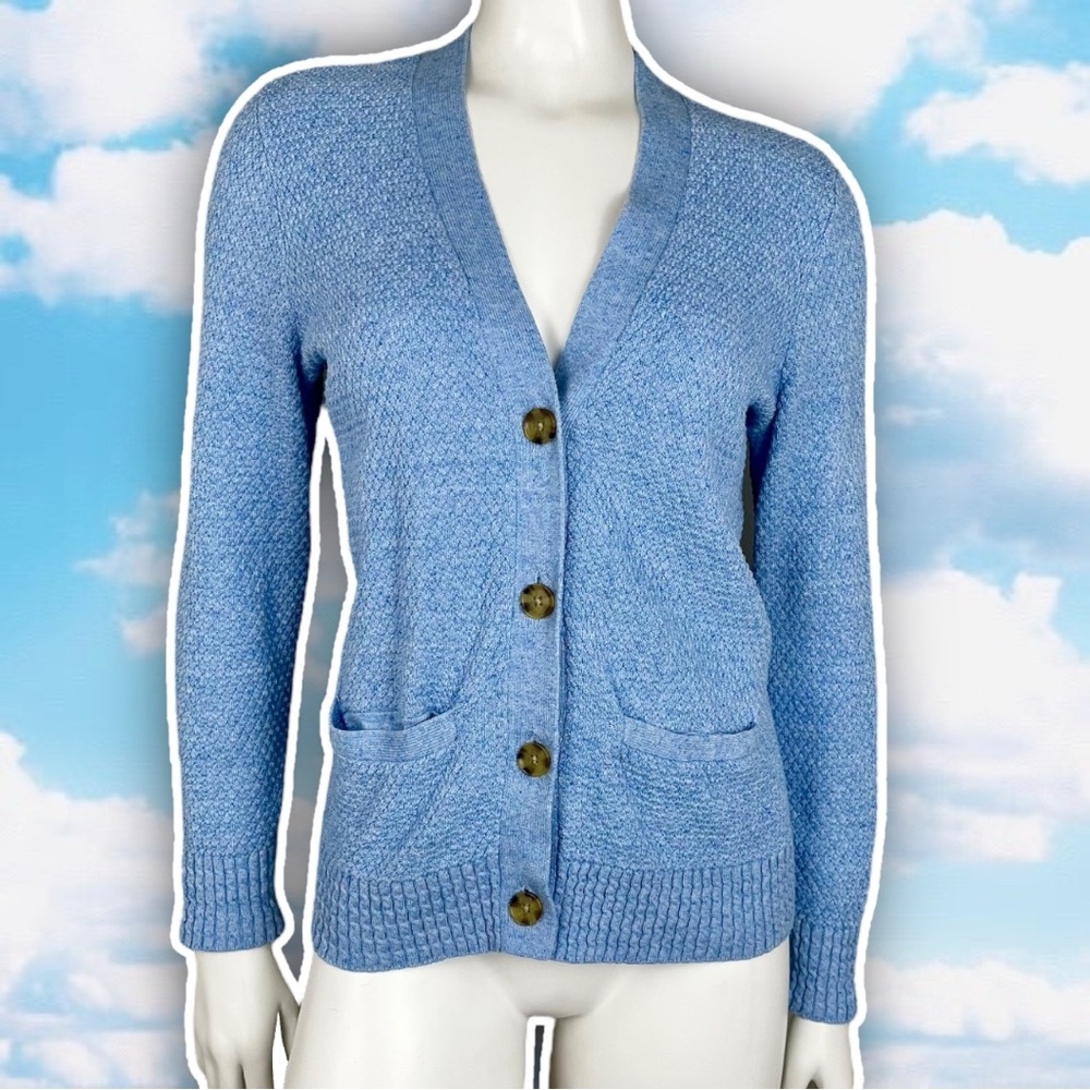 LANDS' END Textured Quilted Cardigan Sweater Cotton Coastal Preppy Quiet Luxury
